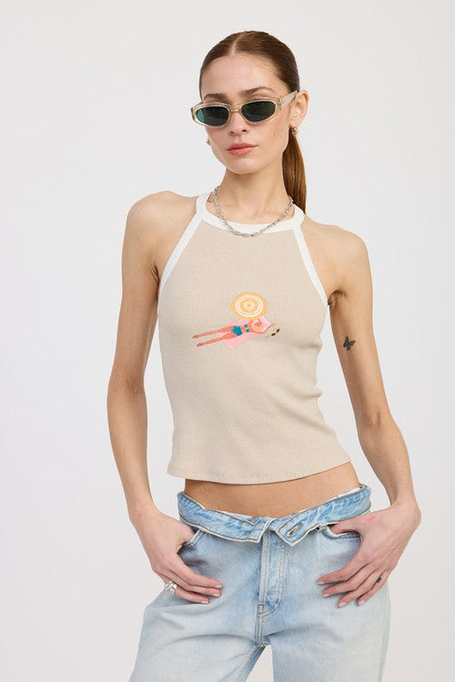 RACER BACK GRAPHIC TANK TOP
