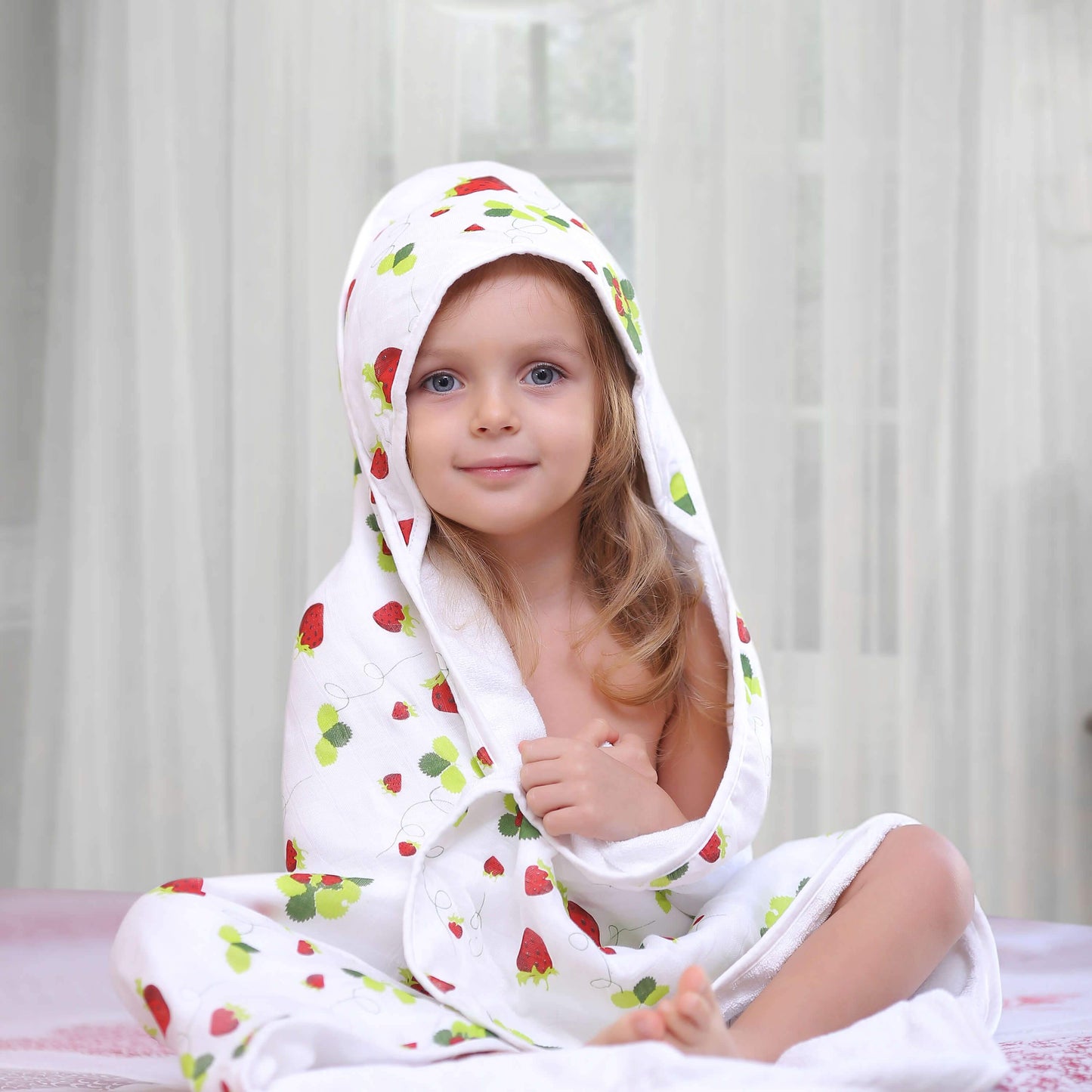 Baby Hooded Towel, Muslin-Backed, Buttery Soft Terry, Strawberry Print