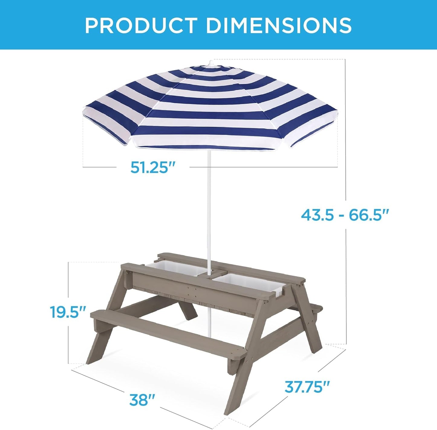 Gray Navy Kids 3-in-1 Sand Water Picnic Table