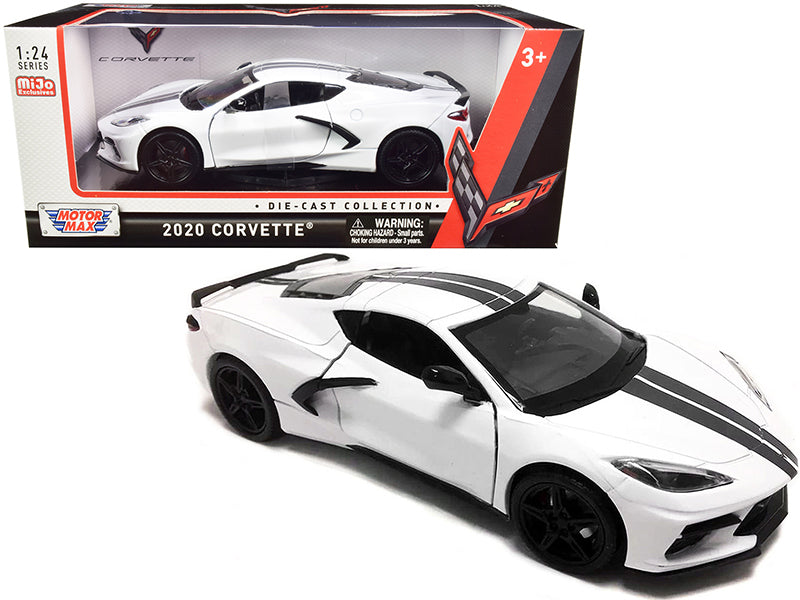 2020 Chevrolet Corvette C8 Stingray White with Gray Stripes 1/24