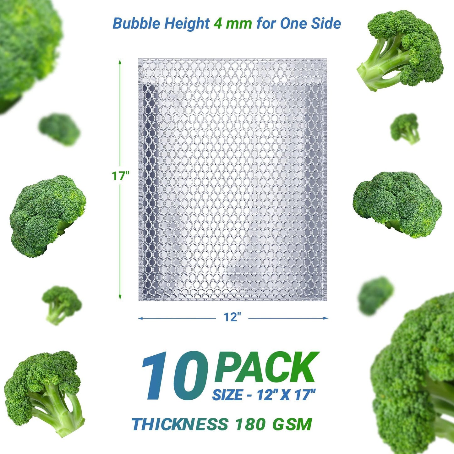 Pack of 10 Silver Thermal Insulated Bubble Mailers 12x17 Food Grade