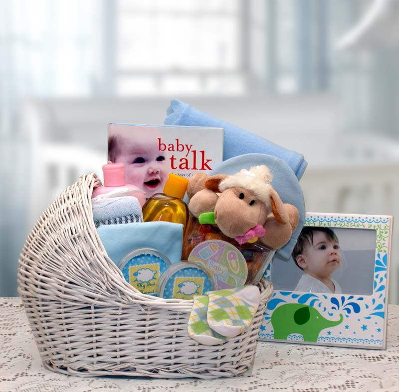Welcome Baby Bassinet New Baby Basket-Blue- baby boy gift basket -
