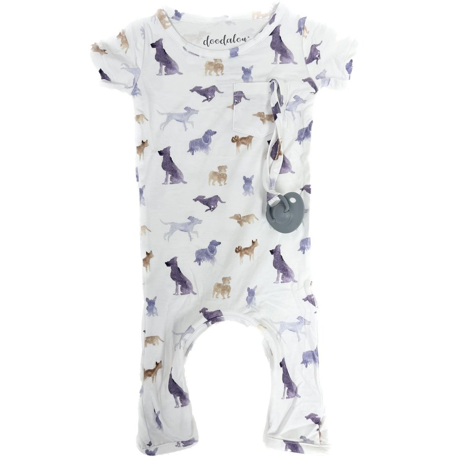 I Woof You! - Doodalou Bamboo Baby Romper Short Sleeve with Pants - 12