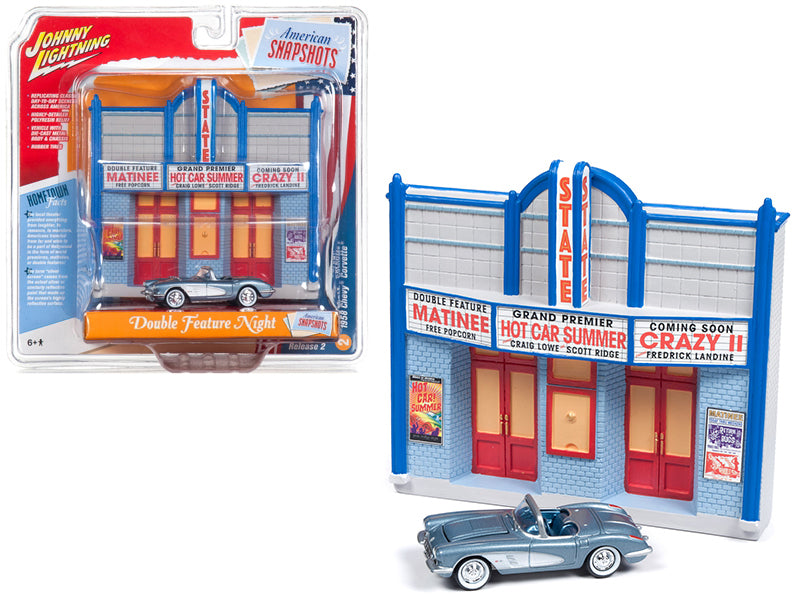 1958 Chevrolet Corvette Convertible Blue and Resin Movie Theater