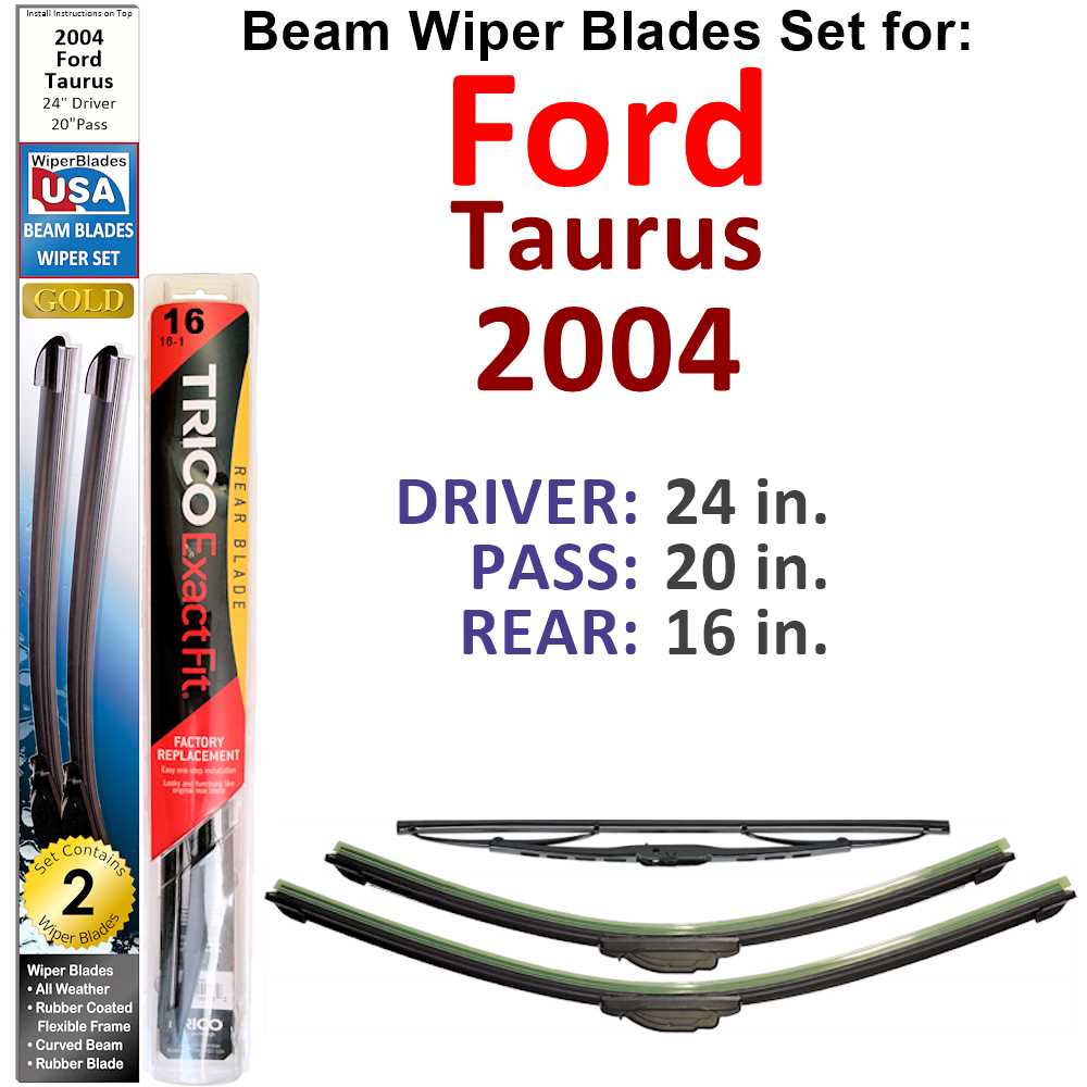 Beam Wiper Blades for 2004 Ford Taurus (Set of 3)
