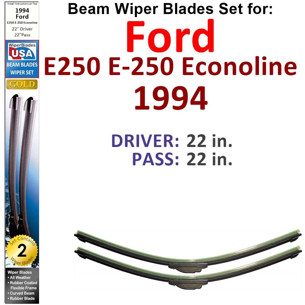 Beam Wiper Blades for 1994 Ford E250 E-250 Econoline (Set of 2)