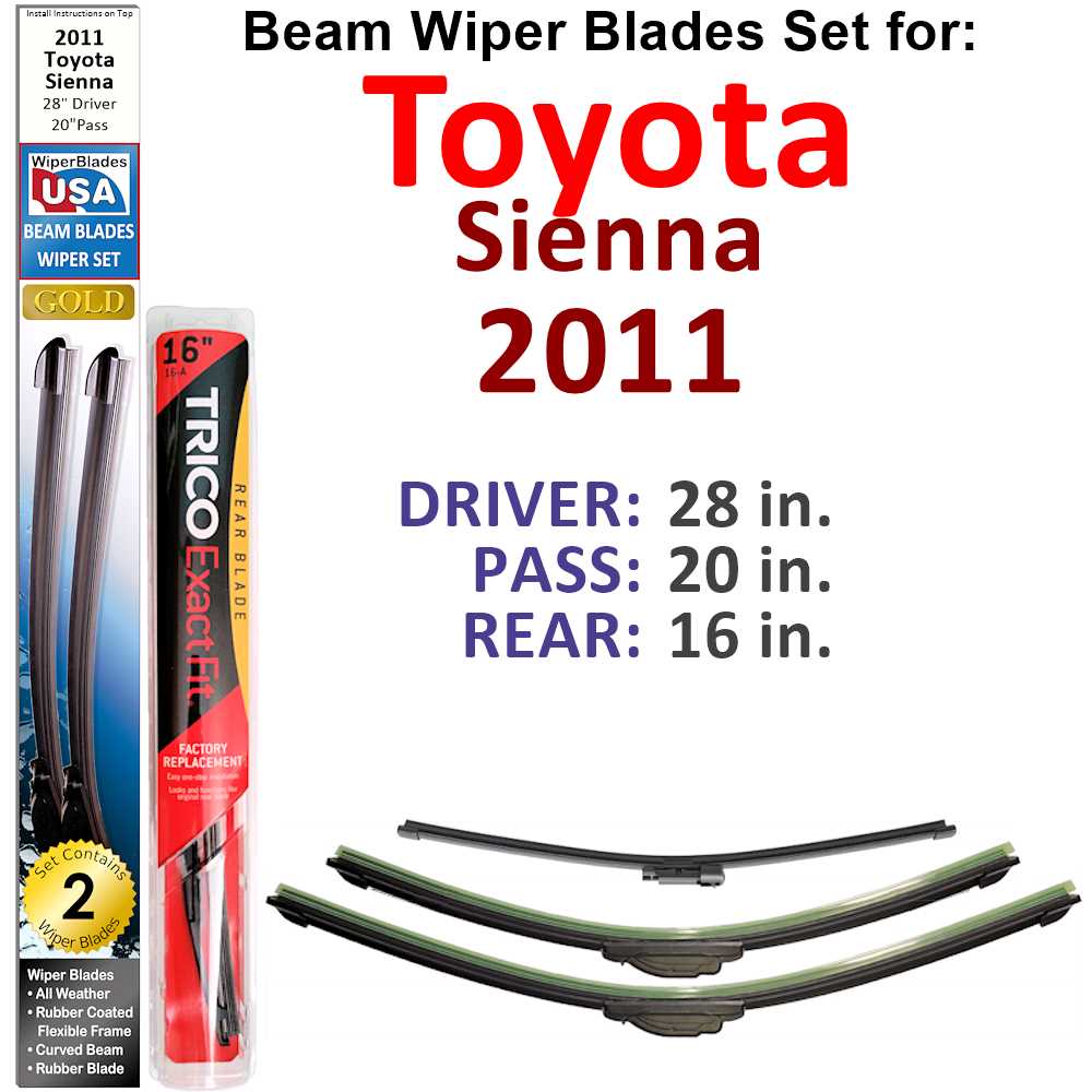 Beam Wiper Blades for 2011 Toyota Sienna (Set of 3)