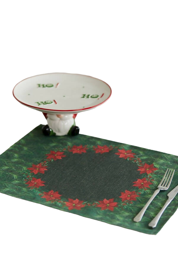 Holiday Themed Placemats, Poinsettia Flower Pattern Set of 2