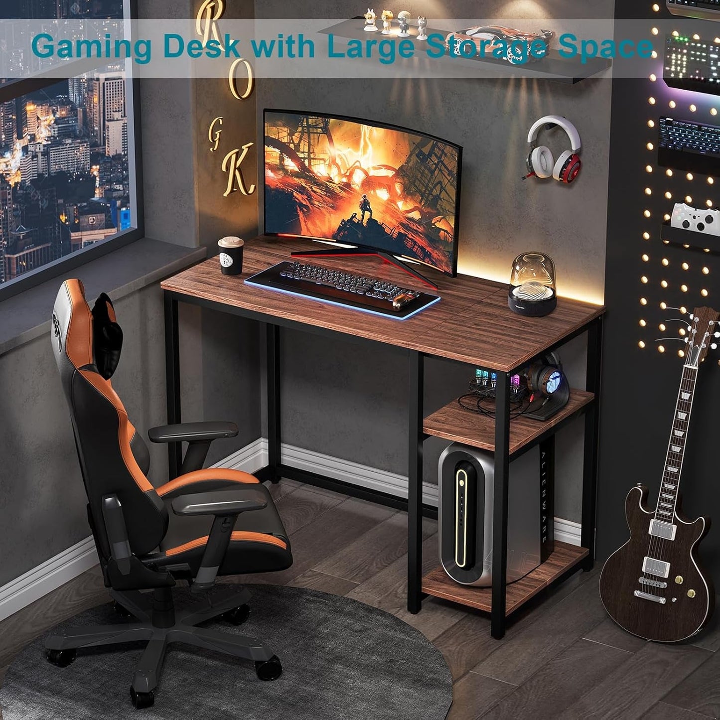 Computer Desk 40 Inch with 2 Shelves, Sturdy Home Office Desk with