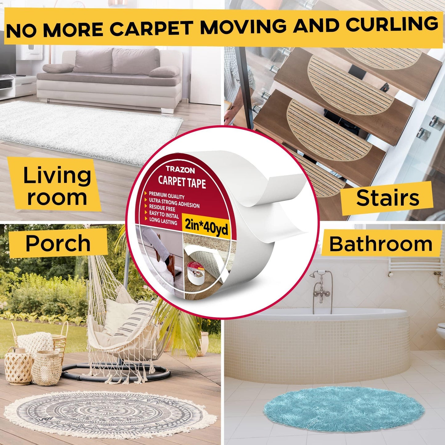 Carpet Tape Double Sided 2 In 120 Ft (40 Yards) Rug Tape Grippers