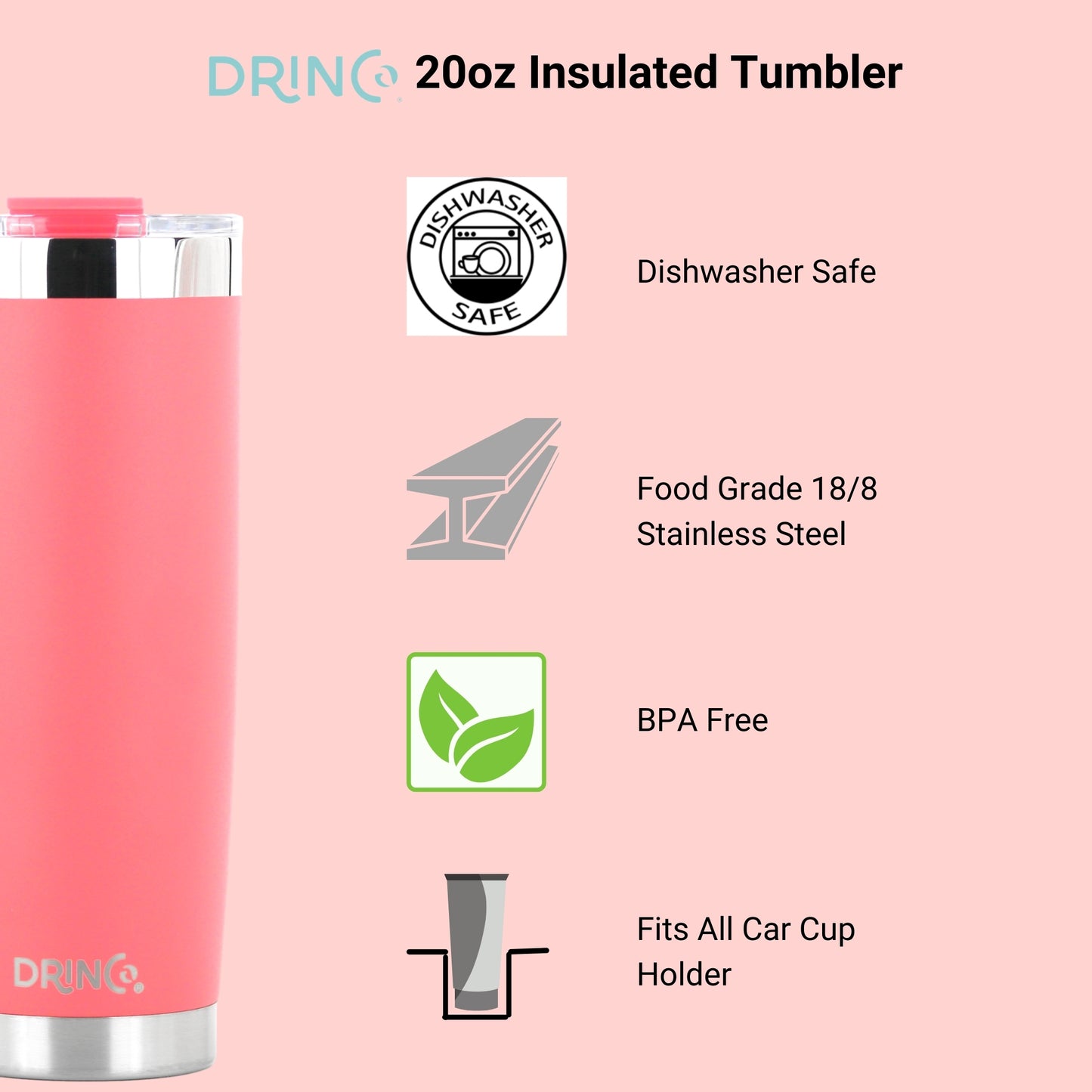 DRINCO® 20oz Insulated Tumbler w/Spill Proof Lid (Coral Paradise)
