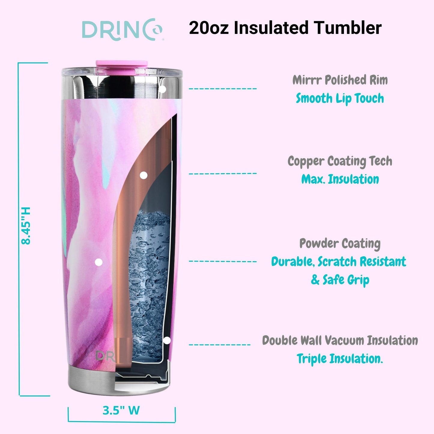 DRINCO® 20oz Insulated Tumbler w/Spill Proof Lid, 2 Straws (Galaxy)