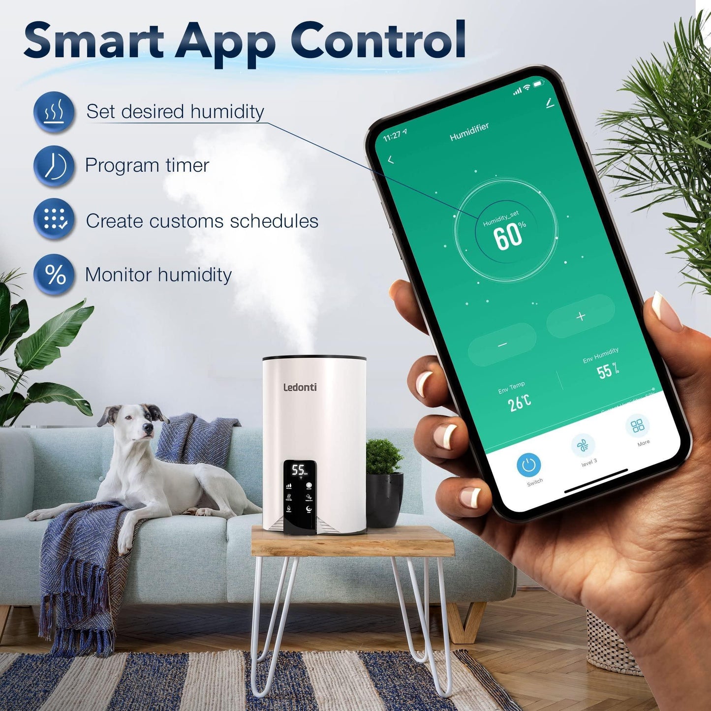 WiFi Control Humidifiers for Bedroom Dual Mist (Cool & Warm) !