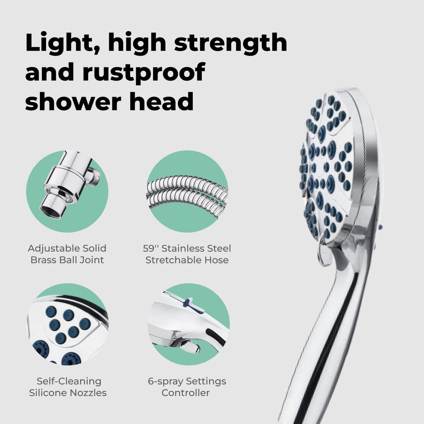 High Pressure Shower Head with Handheld   8 Spray Settings High Flow