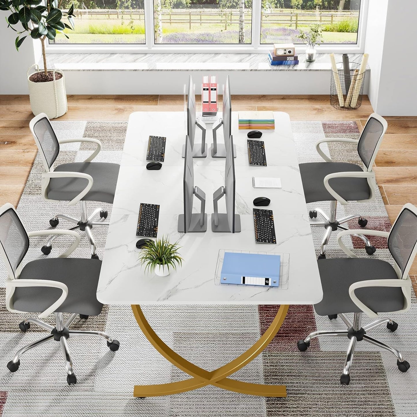 Executive Desk, 63” W X 31.5” D Large Office Desk, Modern Computer
