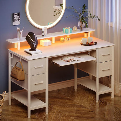 Computer Desk 47.2" with LED Lights & Power Outlets, Home Office Desk