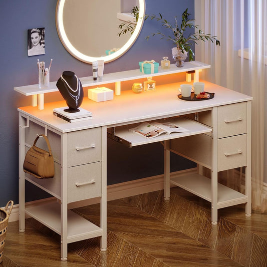 Computer Desk 47.2" with LED Lights & Power Outlets, Home Office Desk