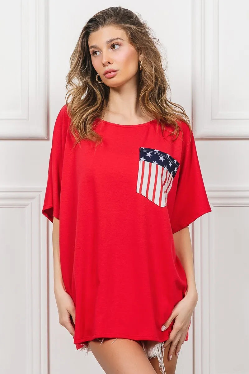 BiBi French Terry With Front Pocket Dolman Sleeves Top