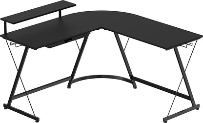 Vista L-Shape Desk with Monitor Stand, Black