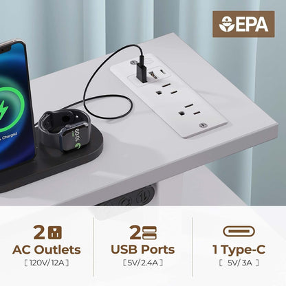 Computer Desk 47.2" with LED Lights & Power Outlets, Home Office Desk