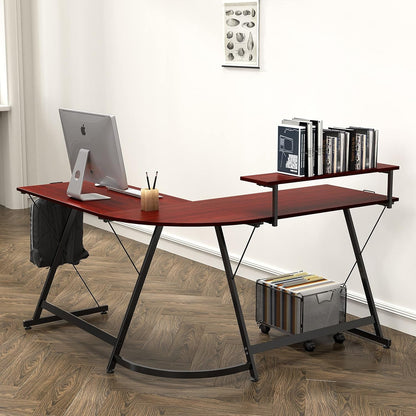 Vista L-Shape Desk with Monitor Stand, Cherry