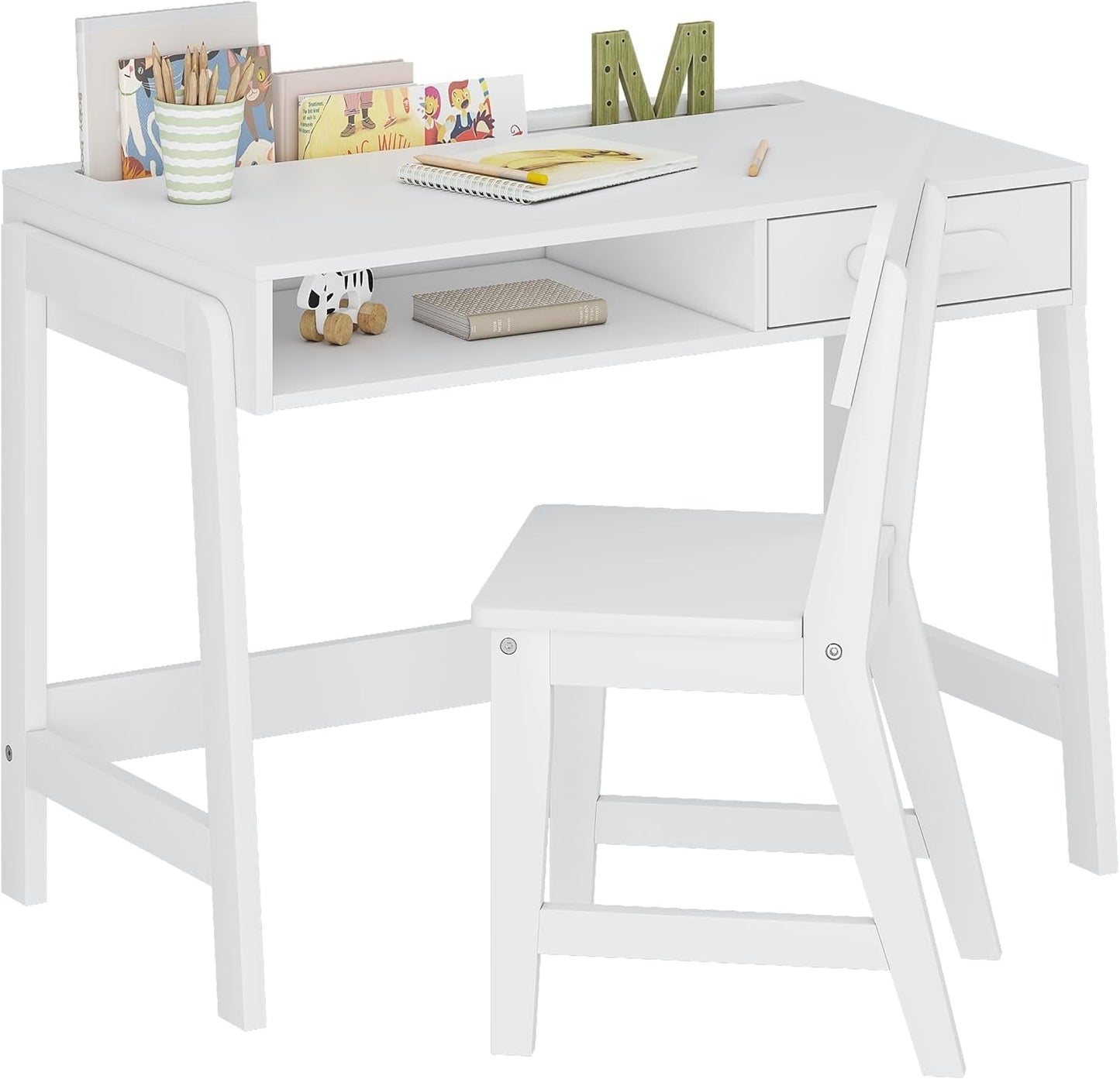 Kids Desk and Chair Set, Study Desk for Kids with Drawers, Wooden