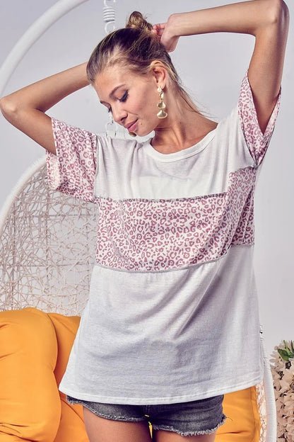 BiBi Triblend Knit with Leopard Block Out Stitching