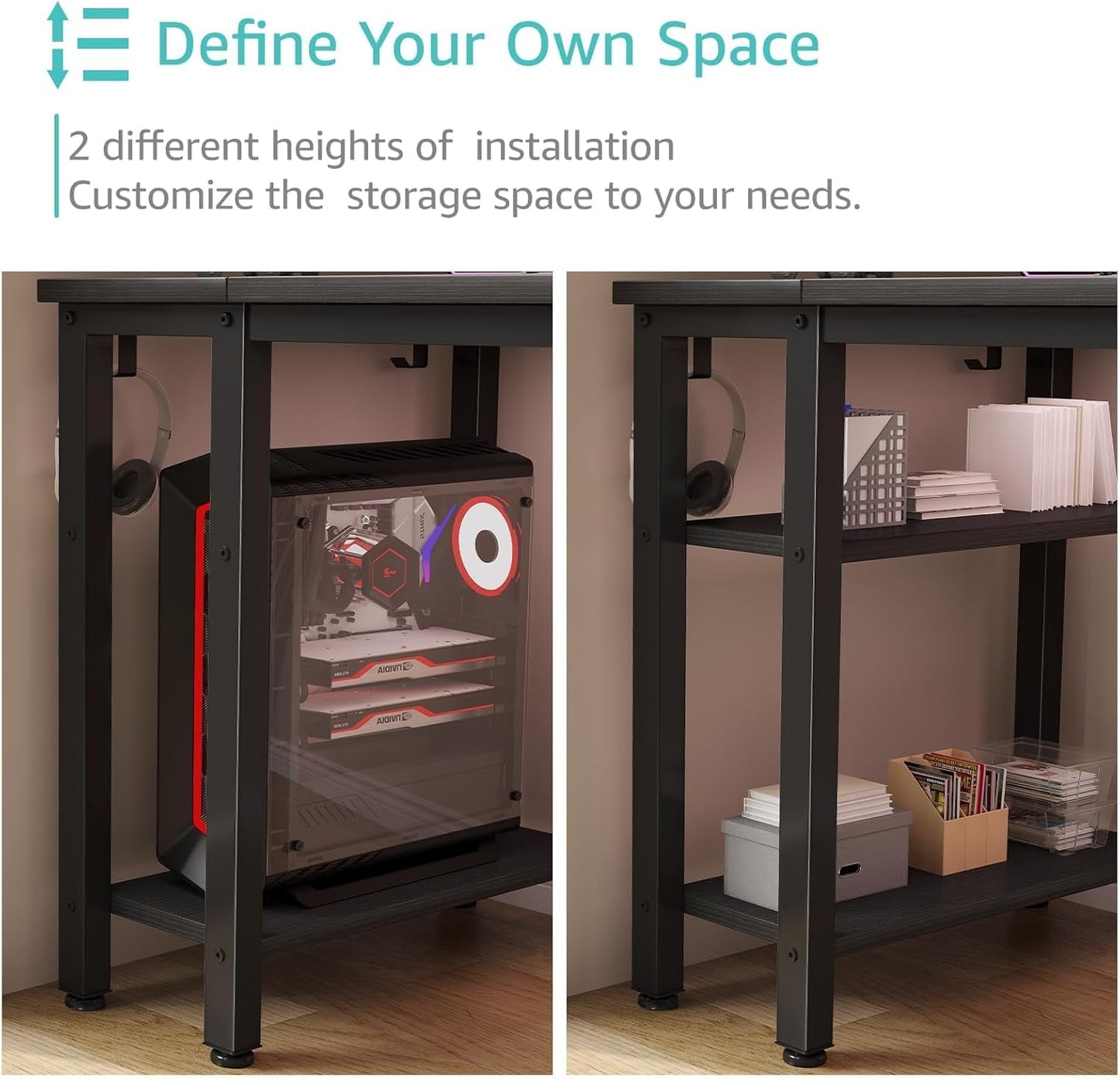 Gaming Desk with 4 Fabric Drawers & Storage Shelves, 55 Inch Computer