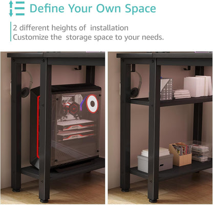 Gaming Desk with 4 Fabric Drawers & Storage Shelves, 55 Inch Computer