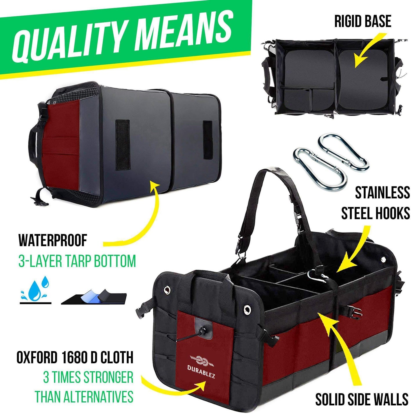 Trunk Organizer with Covering Net Attachable Non Slip Pads and