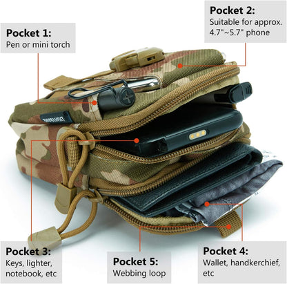 Tactical MOLLE Military Pouch Waist Bag for Hiking, Running and Outdoo