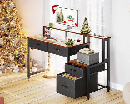 48-Inch Computer Desk with Fabric File Cabinet and Fabric Drawers,
