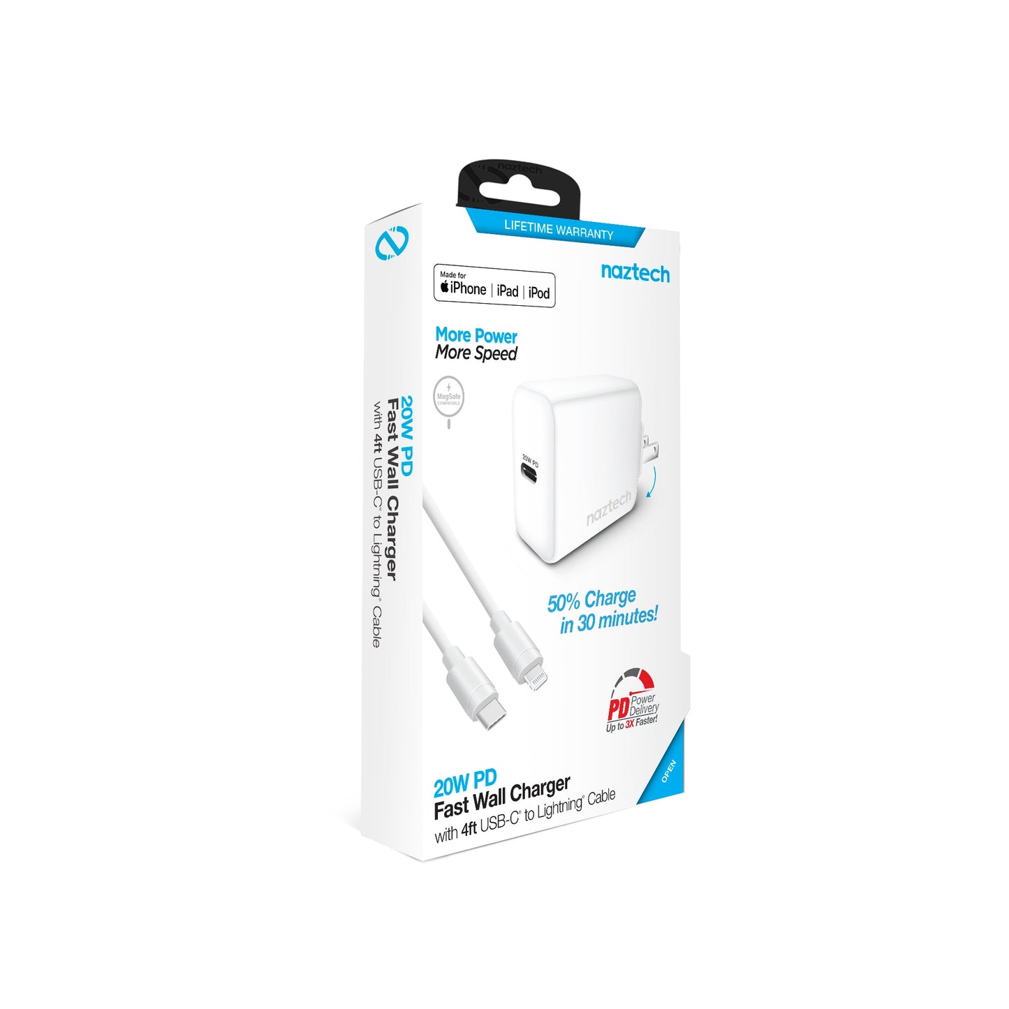 Naztech 20W PD Wall Charger + USB-C to Lightning 4ft Cbl WHT (15396-HY