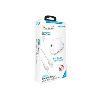 Naztech 20W PD Wall Charger + USB-C to Lightning 4ft Cbl WHT (15396-HY