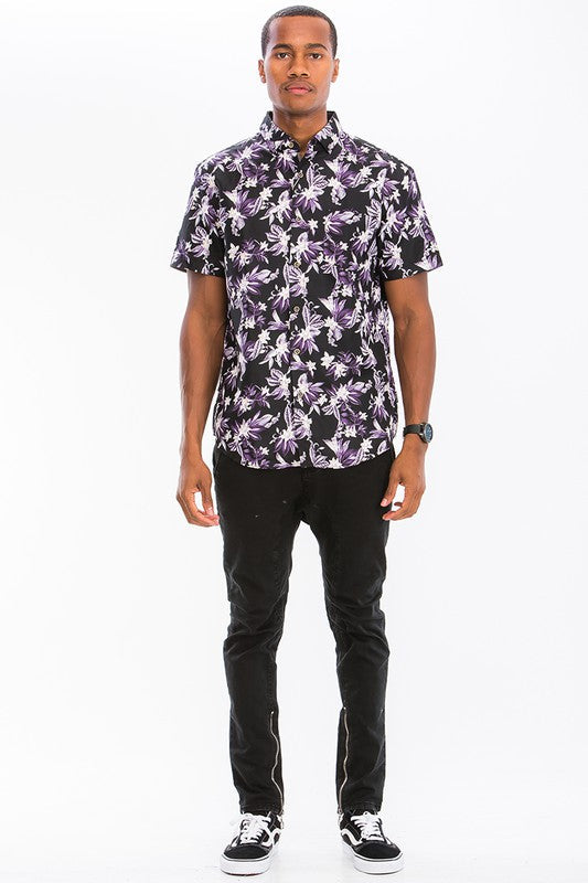 Weiv Mens Print Hawaiian Button Down Shirt WS7015