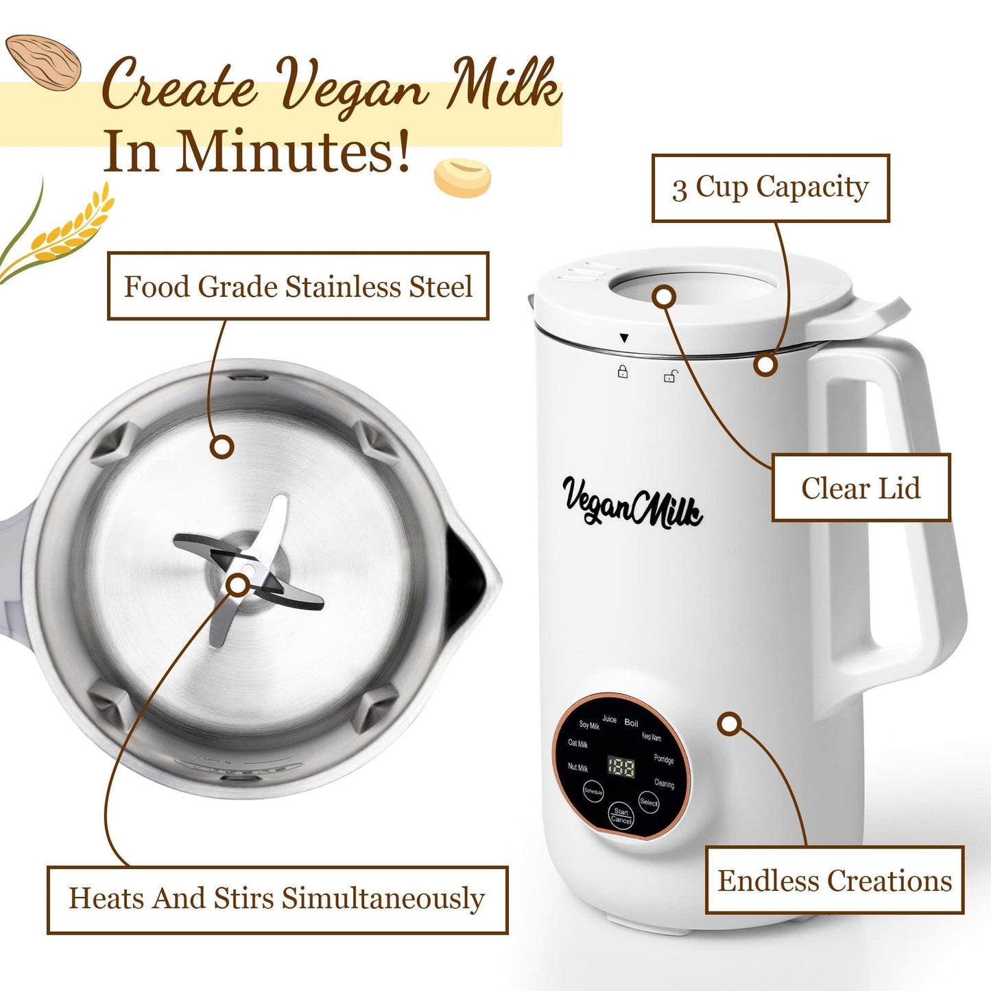 Soy Milk Maker Machine   8 in 1 Vegan Nut Milk Maker   Nut Milk