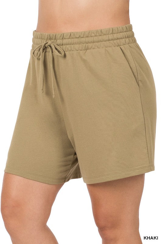 Plus French Terry Drawstring Waist Shorts