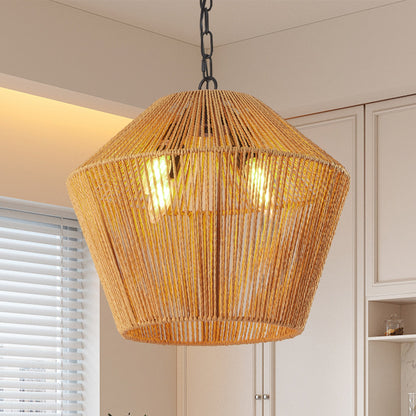 Boho Hemp Rope Pendant Light, Handcrafted Farmhouse Hanging Light