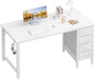 55" White Computer Desk with Fabric Drawer