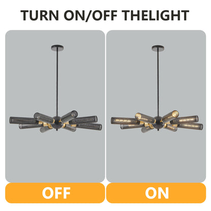 Modern Industrial Sputnik Chandelier, 8-Light Black and Gold Metal