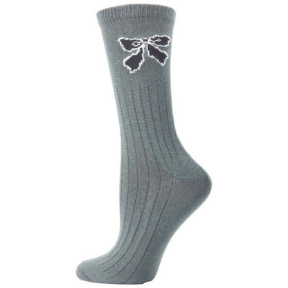 Women's Bow Socks, Hi-Bulk Acrylic Women's Sock, Cute Bow Sock, Crew