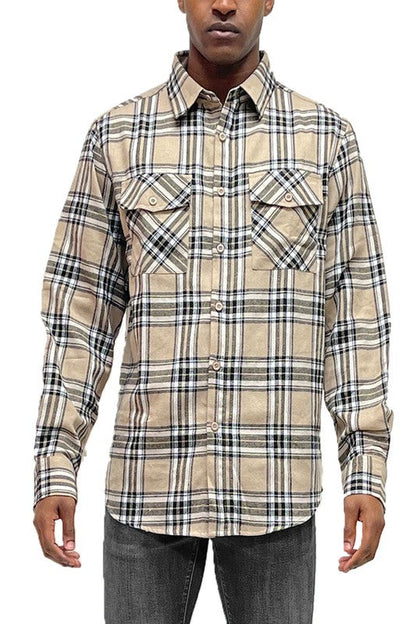 LONG SLEEVE FLANNEL FULL PLAID CHECKERED SHIRT