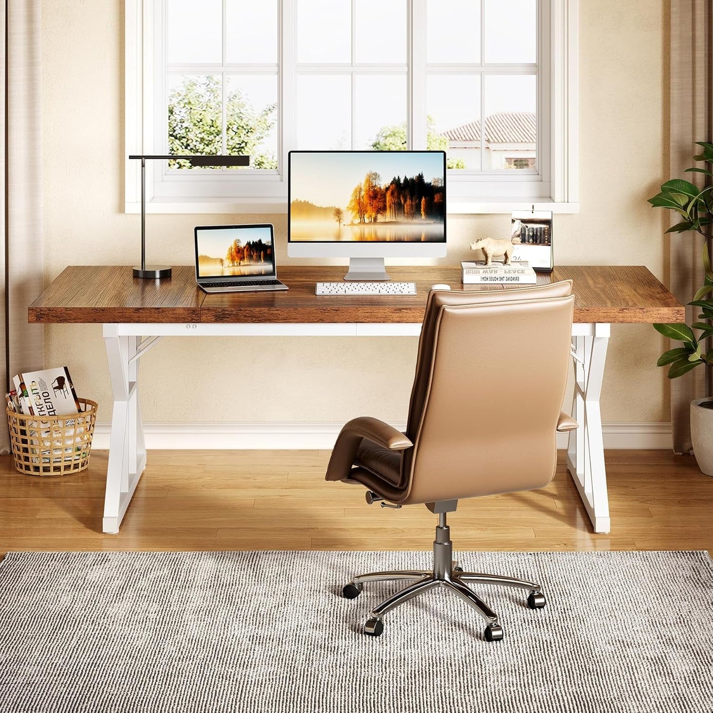 70.8-Inch Large Executive Desk, Modern Computer Office Desk, Wooden
