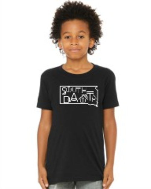 Youth South Dakota Line Font Outline Graphic Tee