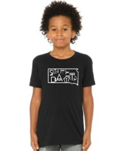 Youth South Dakota Line Font Outline Graphic Tee