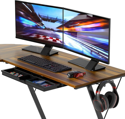 Vista L-Shape Desk with Monitor Stand, Walnut