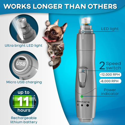 Dog Nail Grinder with LED Light Rechargeable Dog Nail Grinder for