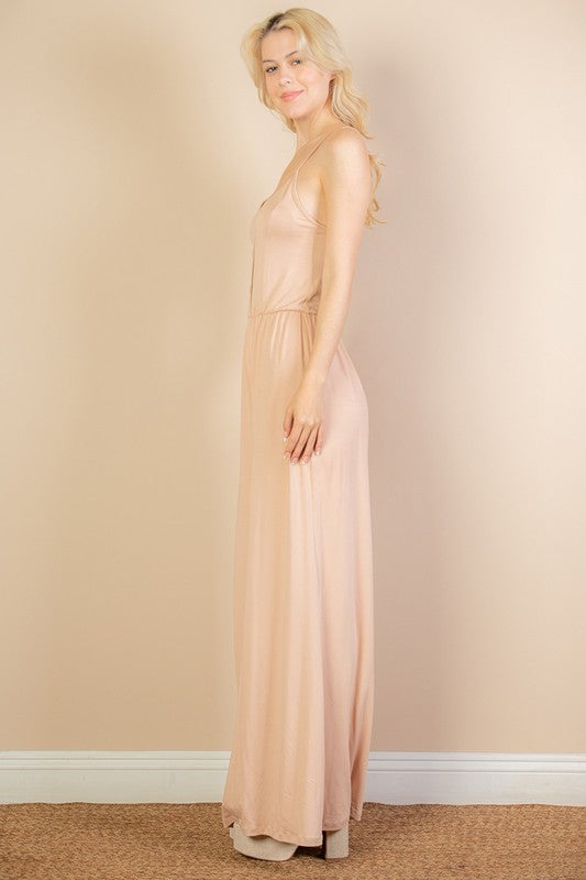 Button Front Wide Leg Jumpsuit