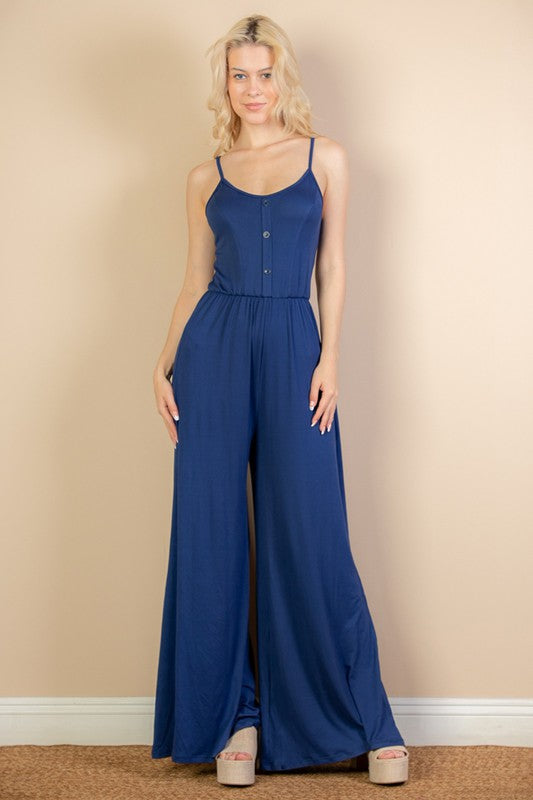 Button Front Wide Leg Jumpsuit