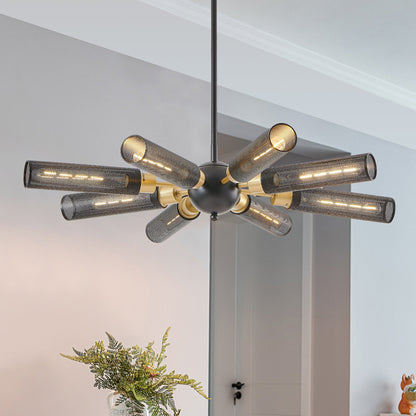 Modern Industrial Sputnik Chandelier, 8-Light Black and Gold Metal